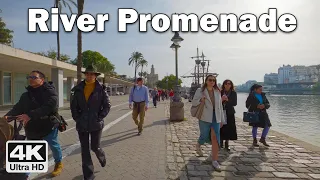 Sunday walk on Seville's River Promenade - 4k Virtual Walk Tour, Spain