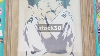 Banksy's Kissing Coppers In Brighton, Close Up With Tilt, UK