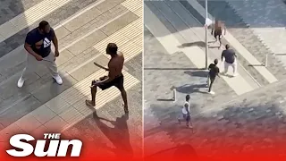 Chilling moment criminal slashes man to death in broad daylight in London