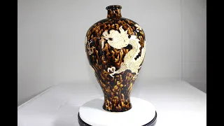 New IG 255 Rare Exquisite Jizhou Tortoiseshell Glaze Three Claws Dragon Meiping Pottery