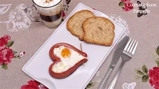Cómo hacer salchichas con huevo en forma de corazón 💖Un desayuno súper romántico💖