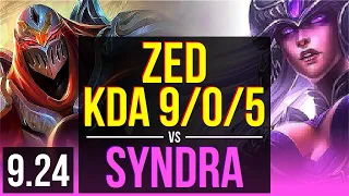 ZED vs SYNDRA (MID) | KDA 9/0/5, 700+ games, Triple Kill, Legendary | Korea Master | v9.24