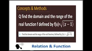 Find the domain and the range of the real function f defined by `f(x)=sqrt(x- 1)` |`f(x)=sqrt(x- 1)`