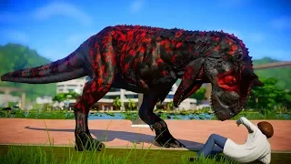 Carnotaurus vs Allosaurus & Ceratosaurus Breakout & Fight - Jurassic World Evolution