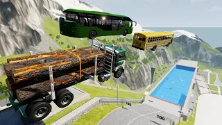 Heavy Vehicles High Speed Jump In Shallow Pool (Crash Test) - BeamNG.drive High Speed Jumps In Pool