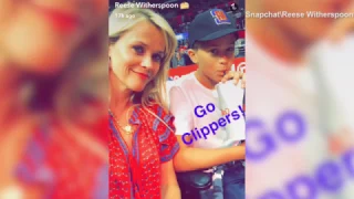 Reese Witherspoon court side for Clippers game with son, Deacon