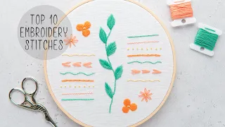 Stitch Sampler. TOP 10 EMBROIDERY STITCHES. Beginner stitching guide. Вышивка, базовые швы и техники