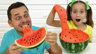 Sofia and Dad staged a Watermelon Slime Challenge