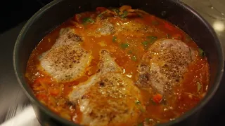 The best tender Mexican-style pork chops, spicy sauce with delightful sides. ASMR cooking.