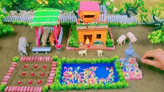 TOP DIY mini Farm Diorama with House for Cow, Pig, fish pond#5 | Mini Hand Pump Supply Water Pool