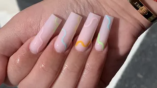 Tapered Square Multi Color Swirls Acrylic Nail