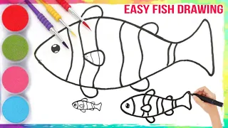 How to Draw a Fish Easy || Fish Drawing and Colouring for kids and beginners