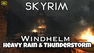 Skyrim - Windhelm Heavy Rain & Thunderstorm Sounds Walking At Night - Skyrim Ambience - Sleep, Relax