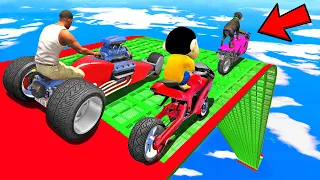 SHINCHAN AND FRANKLIN TRIED FORMULA ONE HARDEST MEGA RAMP JUMP CHALLENGE BY CARS BIKES TRUCKS GTA 5