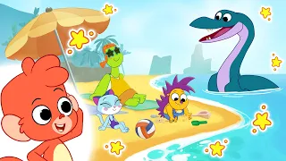 Club Baboo Dinosaurs Playing Volleyball at the Beach | LONG 1 HOUR VIDEO | Learn Dinosaur Names