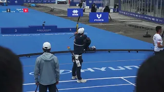 Kim Woojin's unstoppable perfect score. Shanghai 2024 Archery Word Cup Stage 1, Bronze medal match.