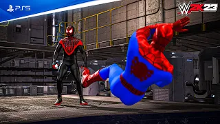 WWE 2K23 - Spider Man Miles Morales vs Spider Man | Backstage Match | PS5™ Gameplay [4K60]
