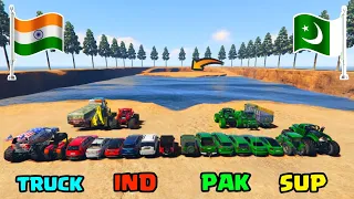 India Vs Pakistan | Gta 5 Indian Cars Vs Pakistan Cars Vs Trucks Deep Water Test | Gta 5 Gameplay