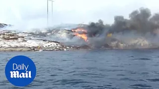 First video footage from the helicopter crash site in Norway - Daily Mail