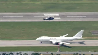 Action at Hong Kong Airport, Heli VS 747 and a Singapore A380
