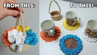 Crochet Flower Coaster with Basket Tutorial 🌸 Brunaticality Crochet