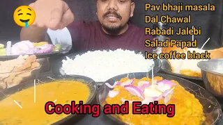 [MUKBANG ASMR] Eating|| Pav bhaji masala||Dal chawal || Rabadi jalebi, Papad salad||ice black coffee