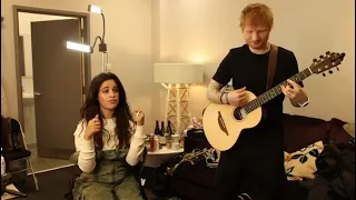 Camila and Ed practicing Bam Bam backstage