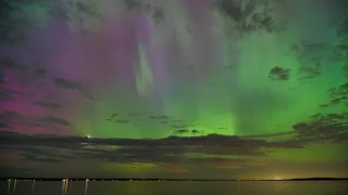 Northern Lights time lapse over Lake Champlain. Sunset to sunrise