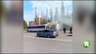 Автобус загорелся в Костанае. 18 апреля 2017