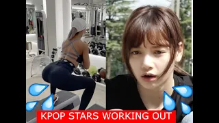 Female Kpop Stars working out at a Gym: weightlifting, squads, situps!