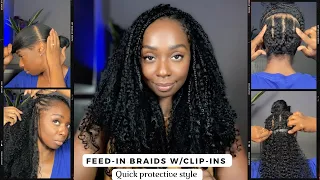 Easy & Quick Protective style Tutorial. Half Braids Half Clip-Ins with Curls Queen Hair