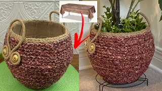 Diy Plantar Basket/ Diy Rope Basket/ Recycling Tablecloth/ Home Decor Diy/ سبت يدوي من اعادة التدوير