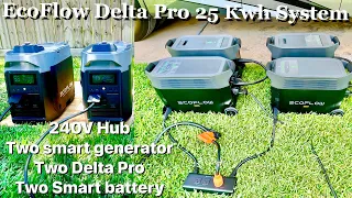 ECOFLOW Delta Pro (25 kWh) System with 2 Inverters, 2 Smart Batteries, 2 Smart Generators, 240V Hub