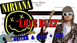 How To Play "LOVE BUZZ" by NIRVANA on Guitar & Bass + TAB (Kurt Cobain, Krist Novoselic) in 4K