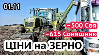 Ціни на зерно 01.11! Соняшник, соя і кукурудза пішли вниз! Ріпак +900. Не приймають зерно у фермерів