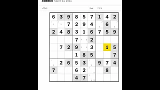 New York Times Sudoku Hard 2024 3 24 Walkthrough