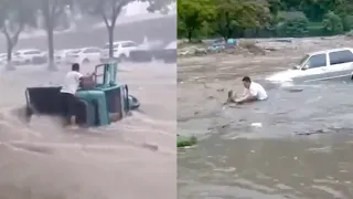 People rush to rescue as heavy rain causes mayhem in China