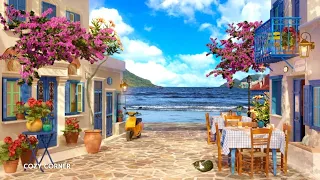 Seaside Outdoor Coffee Shop with Bossa Nova & Ocean Waves, Chirping Birds