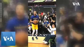 Golden State Warriors Star Stephen Curry Receives Assist From Fan During Warmup