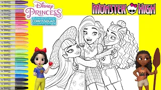 Monster High Makeover as Disney Princess Comfy Squad Snow White Ariel Moana Coloring Book Pages