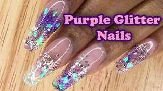 Acrylic Nails Tutorial - Acrylic Nails for Beginners - How To Purple Glitter Nails with Nail Forms