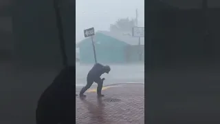 Meteorologist gets hit by tree branch in high winds during hurricane Ian #shorts