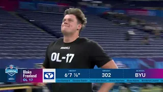 Blake Freeland runs the 40-yard dash at the 2023 NFL Scouting Combine