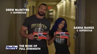 Sasha Banks and Drew McIntyre Hefty Bags ads