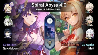 【Spiral Abyss 4.0 F12】C0 Raiden Quickbloom & Ayamiya... Melt??