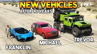 GTA 5 ONLINE : NEW VEHICLES FOR MAIN CHARACTERS AFTER 10 YEARS (FRANKLIN VS MICHALE VS TREVOR)