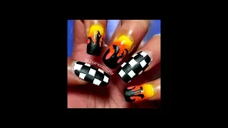 Flaming Checkered Flag Nail Tutorial