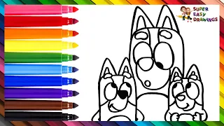 Drawing and Coloring Bluey and Bingo with Their Mom 🐶🐕❤️ Drawings for Kids