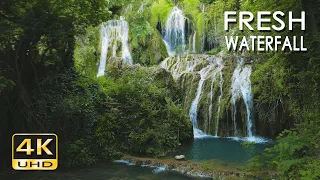 4K Fresh Waterfall - Natural White Noise Sounds - Flowing Water - 10 Hours - Relaxation/ Sleep Video