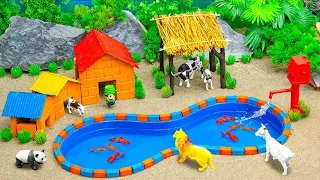 DIY tractor Farm Diorama with house for cow, pig, fish pond | mini hand pump supply water for animal